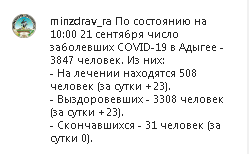 Скриншот сообщения со страницы Минздрава Адыгеи в Instagram https://www.instagram.com/p/CFZdXDZlg8R/