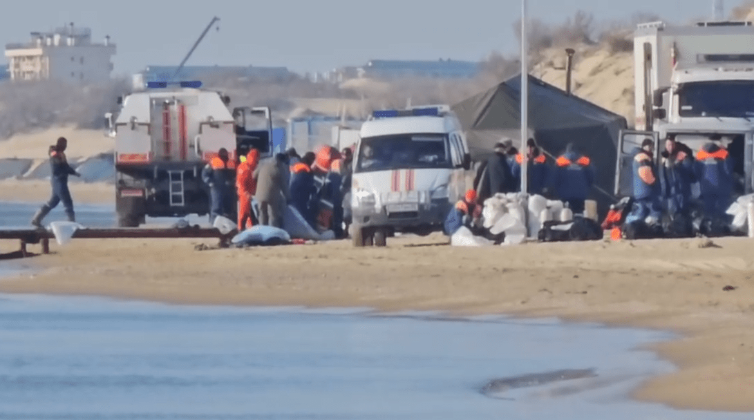 Сотрудники МЧС и скорой помощи пытались реанимировать погибшего. Стоп-кадр видео Юрия Озаровского от 28.02.25, https://t.me/MoreOz/89595